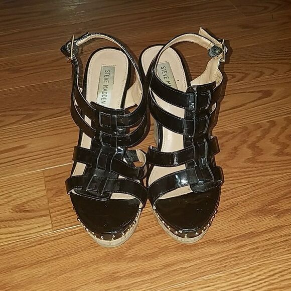 Steve Madden cork wedge  black platforms Sz. 7.5 - Picture 2 of 7